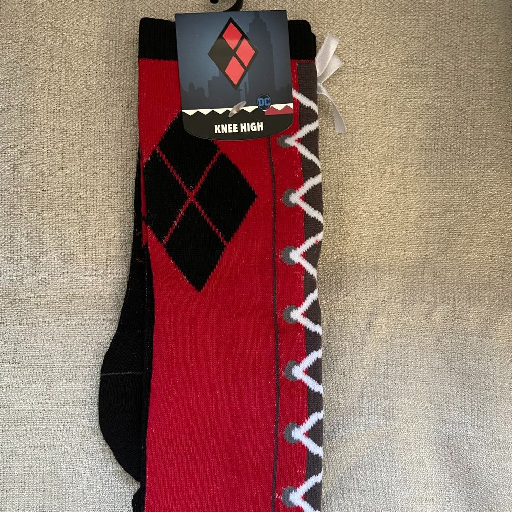 DC Comics Harley Quinn Lace Up Knee High Socks!